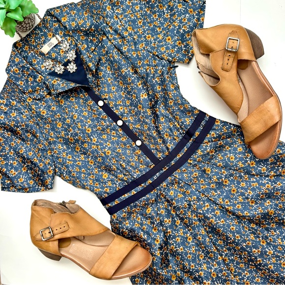 Orla Kiely Dresses & Skirts - Orla Kiely Blue Floral Silk Mini Shirtdress Shirt Dress Retro Vintage 40s XS S